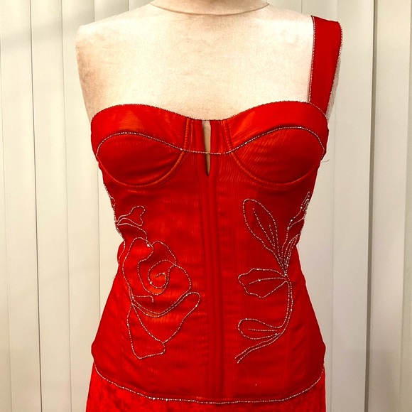 La Perla Other - La Perla red silk blend bustier with micro beading trim & accents Italy fits 4/6